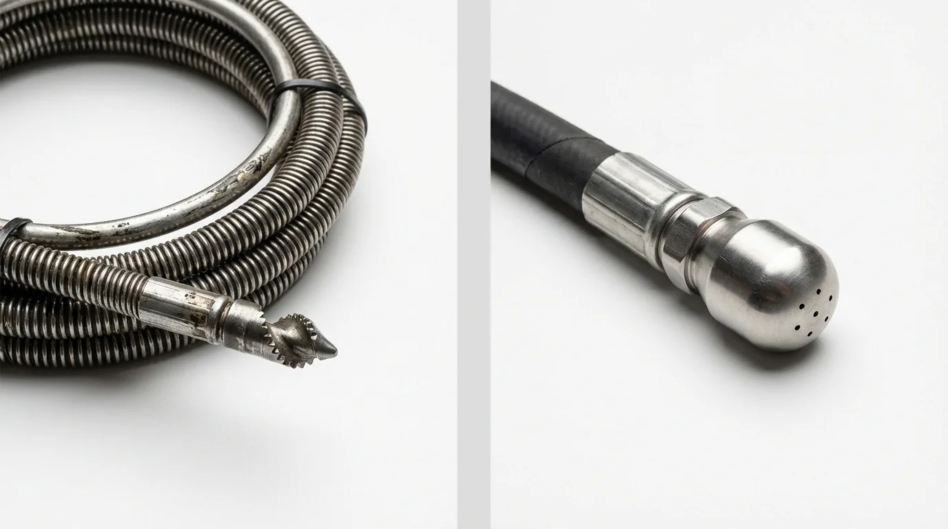 Drain snake cable and hydro jetting nozzle used for drain cleaning in Beach Haven, NJ
